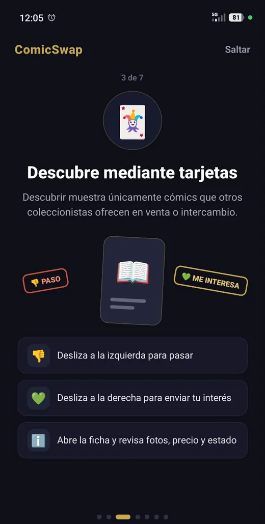 Pantalla de descubrir en la app